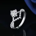 Elegant 1 carat moissanite ring in S925 silver with a wavy band and adjustable fit - Adjustable Open Ring / Wave Curve Six-Prong Setting Style (MS346) / Silver