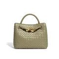 Sac fourre-tout élégant en cuir vert olive tissé main avec fermoir doré en nœud - Vert Travertin