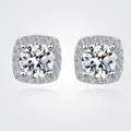 Square D Color Moissanite Stud Earrings in S925 Sterling Silver with Halo Design - 925 Silver / 0.5ct White Gold High Carbon Diamond Style (White Rhinestone)