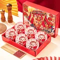 Festliches chinesisches Neujahr Keramik-Schüssel-Set mit süßem Drachenmotiv, 6er Set - Fische Die Über Das Drachentor Springen (6 Schüsseln Und 6 Essstäbchen) ♜