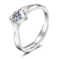 Classic silver-colored moissanite ring with one carat stone and adjustable open band. - Adjustable Open Ring / Minimalist Tension Setting Style (MS012) / Silver
