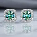 Luxury S925 sterling silver square halo stud earrings featuring green moissanite stone - 925 Silver / 0.5ct White Gold Color Green Moissanite