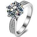 Classic 1-carat round brilliant cut Moissanite solitaire ring in S925 sterling silver finish - Adjustable Open Ring / Classic Six-Prong Side Accent Style (MS027) / Silver