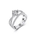 Classic 1 carat moissanite silver-tone ring with intertwined band detail - Adjustable Open Ring / Hollow Intertwined Accent Style (MS011) / Silver