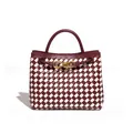 Borsa tote intrecciata bordeaux e bianca fatta a mano con dettaglio fiocco oro - Rosso Vino e Beige