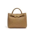 Sac cabas premium en cuir tressé marron fait main avec boucle papillon dorée élégante - Kaki