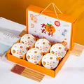 Ceramic bowl gift set with orange pattern and festive lucky box packaging - Good Luck & Prosperity 6 Bowls 6 Chopsticks