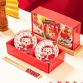 Set regalo festivo di ciotole e bacchette in ceramica per il capodanno cinese 2024 - Salto del Dragone Set 2 Ciotole 2 Bacchette