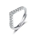 Elegant silver chevron V-shaped ring with pavé moissanite stones and adjustable band - Adjustable Open Ring / Double Row V-Shape Accent Style (MS124) / Silver