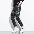 Men's grey camouflage cargo jogger pants with multiple pockets and elastic cuffs - M / Camo Joggers / Camo Grey