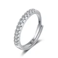 Classic moissanite eternity ring in S925 silver finish with adjustable open band - Adjustable Open Ring / Pave Row Design Style (MS128) / Silver