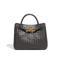 Borsa tote in pelle intrecciata marrone scuro fatta a mano con chiusura in metallo a fiocco oro - Grigio Ferro