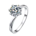 Elegant silver Moissanite ring with a 1-carat brilliant cut stone in a snowflake setting. - Adjustable Open Ring / Snowflake Six-Prong Heart Claw Style (MS016) / Silver