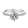 Classic one carat moissanite ring with six-prong setting and silver finished band - Adjustable Open Ring / Classic Six-Prong Dual Side Accent Style (MS032) / Silver