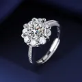 Classic S925 silver Moissanite ring with one-carat halo and adjustable band - Adjustable Open Ring / Sunflower Halo Setting Style (MS008) / Silver