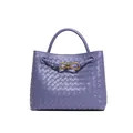Borsa tote in pelle intrecciata viola con chiusura decorativa a nodo a farfalla dorata - Lavanda