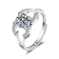 Classic S925 sterling silver moissanite ring with adjustable band for women - Adjustable Open Ring / Double Row Side Accent Round Style (MS057) / Silver