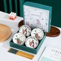 Coffret cadeau de bols en céramique et baguettes avec d'adorables motifs de cerfs de forêt - Buck's Deer (4 Bols 4 Baguettes Coffret Cadeau Inclus)