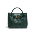 Elegante borsa tote in pelle intrecciata a mano verde scuro con fiocco dorato chic - Verde smeraldo e verde scuro