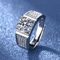 Elegant sterling silver Moissanite ring featuring a one-carat round brilliant cut gemstone - Adjustable Open Ring / Classic Pave Row Open Ring Style (NAN041) / Silver