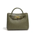 Borsa tote in pelle verde scuro intrecciata a mano con fibbia a fiocco d'oro e manico intrecciato - verde oliva