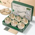 Service de table en céramique avec bols à motifs floraux et baguettes en coffret - Camélia Vert Fluorescent (6 Bols 6 Baguettes)
