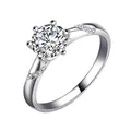 Classic 1-carat round brilliant cut moissanite ring with six-prong silver adjustable band - Adjustable Open Ring / Classic Six-Prong Pave Micropave Style (MS038) / Silver