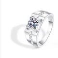 Elegant 1 carat moissanite silver ring featuring a square prong setting and side stone accents - Adjustable Open Ring / Men's Square Four-Prong Side Stone Style (NAN008) / Silver