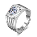 Classic 1 carat Moissanite ring in S925 silver finish with adjustable open band - Adjustable Open Ring / Triple Row Pave Accent Style (NAN010) / Silver