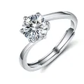 Classic 1ct moissanite engagement ring with six-prong setting and adjustable silver band - Adjustable Open Ring / Classic Six-Prong Brilliant Cut Style (MS069) / Silver