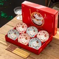 Service traditionnel de bols et baguettes en céramique chat porte-bonheur, coffret rouge - Bol Et Baguettes En Forme De Chat Blanc Cassé (6 Bols Et 6 Baguettes)