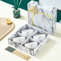 Élégant service de bols en céramique et baguettes dans une boîte cadeau marbrée - Coffret Cadeau Cygne D'or (4 Bols 4 Baguettes Coffret Cadeau Inclus)