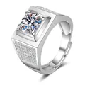 Classic silver-colored ring with a 1-carat Moissanite center stone and adjustable band. - Adjustable Open Ring / Business Micropave Open Ring Style (NAN004) / Silver