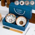 Coffret cadeau de bols en céramique classique et baguettes dans une boîte bleue - Ensemble Classique Comprenant 2 Bols Et 2 Baguettes (coffret Cadeau Inclus)