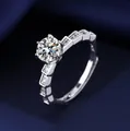 Adjustable 925 silver moissanite ring with classic 1 carat solitaire and segmented band - Adjustable Open Ring / Geometric Step Shank Style (MS086) / Silver