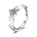 Elegant adjustable 1-carat moissanite ring in S925 sterling silver finish for women - Adjustable Open Ring / Hollow Floral Four-Prong Style (MS065) / Silver