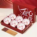 Coffret cadeau de 6 bols en céramique et 10 paires de baguettes dans une boîte rouge - Un Petit Témoignage De Notre Reconnaissance : 6 Bols Et 6 Baguettes (coffret Cadeau Inclus)