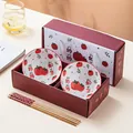 Coffret cadeau de bols en céramique avec motif de persimmon et baguettes assorties. - Kakis Gris Clair (2 Bols 2 Baguettes)