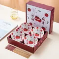 Coffret cadeau traditionnel de bols en céramique et baguettes avec motif de persimmon rouge - Kakis Gris Foncé (4 Bols 4 Baguettes)