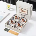 Coffret cadeau de 4 bols en céramique et baguettes avec motif de cheval élégant - Cheval Vintage Ensemble 4 Bols 4 Baguettes