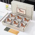 Coffret cadeau de 6 bols en céramique avec motif de cheval et baguettes de bambou - Cheval Vintage Ensemble 6 Bols 6 Baguettes