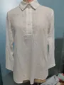 Chemise en lin blanche à manches longues pour femmes, style décontracté et ample - S / Blanc