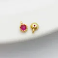14K gold-plated round pink zircon bezel pendant charm for DIY bracelet necklace making - Single Loop 4*6mm / Rose Red