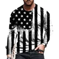 Macro detail of distressed black and white American flag print on long sleeve shirt. - S / Tops / XZ-1688-5092