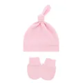 Soft pink cotton baby knot hat and anti-scratch mittens set for newborns and infants - One Size / Pink