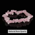Handmade natural rose quartz irregular chip stone elastic beaded bracelet for women - 5-8mm / Rose Quartz