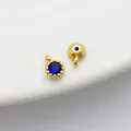 Detailed view of 14K gold-filled round pendant with blue zircon for DIY jewelry crafts - Single Loop 4*6mm / Sapphire Blue