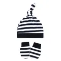 Black and white striped infant beanie and matching anti-scratch mittens set - One Size / Black & White Stripes