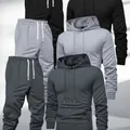 Men's fashion hooded sweatshirt and sweatpants sets in black, grey and charcoal grey - Black + Light Grey + Dark Grey (3 Sets)