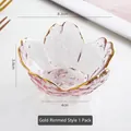 Pink cherry blossom glass condiment dish with gold rim detail, elegant dipping bowl 1 pack. - Sakura Shape (Gold Rim) / Pink